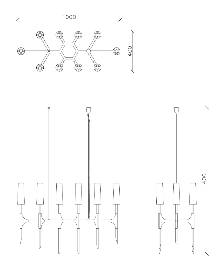 Torch Dining Table Chandelier — technical drawing